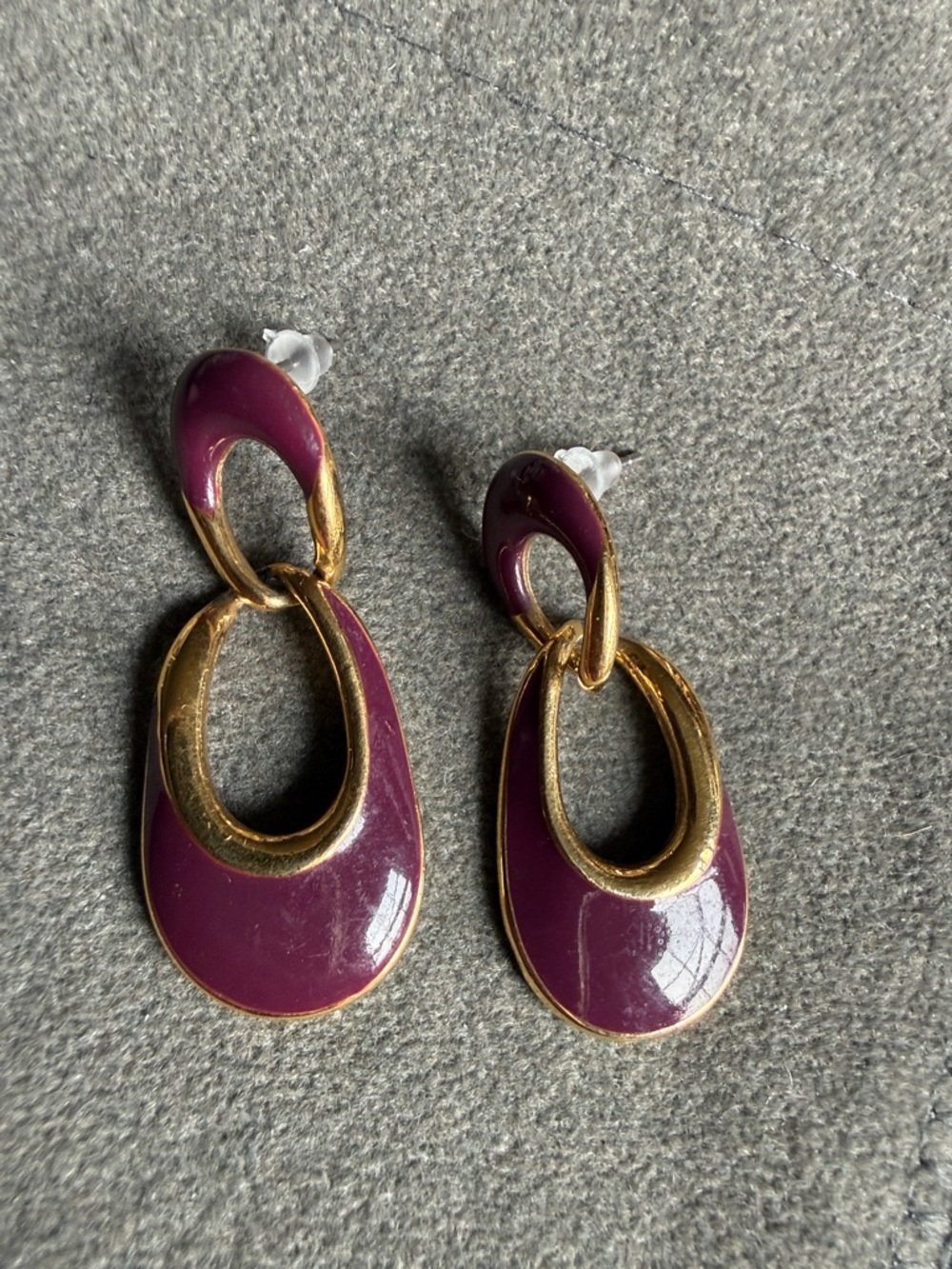 Signed Napier Vintage Dark Purple & Gold-Tone Dangle Earrings